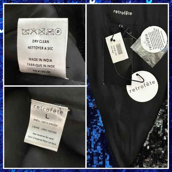 NWT Retrofete Christine Sequin Wrap Dress Blue and Black SZ LARGE $690 - Picture 16 of 16